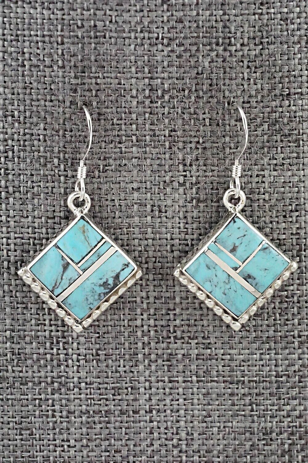 Turquoise & Sterling Silver Inlay Earrings - James Manygoats