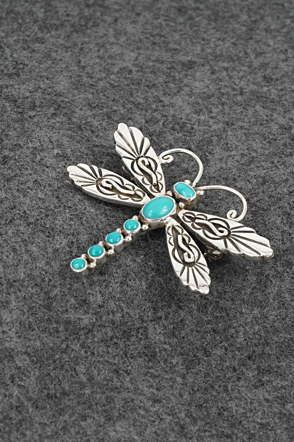 Turquoise & Sterling Silver Pendant/Pin - Lee Charlie