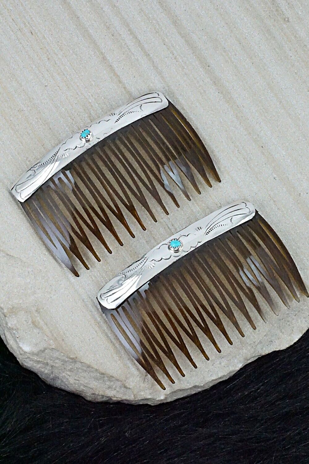 Turquoise & Sterling Silver Hair Combs - Randall Dalgai