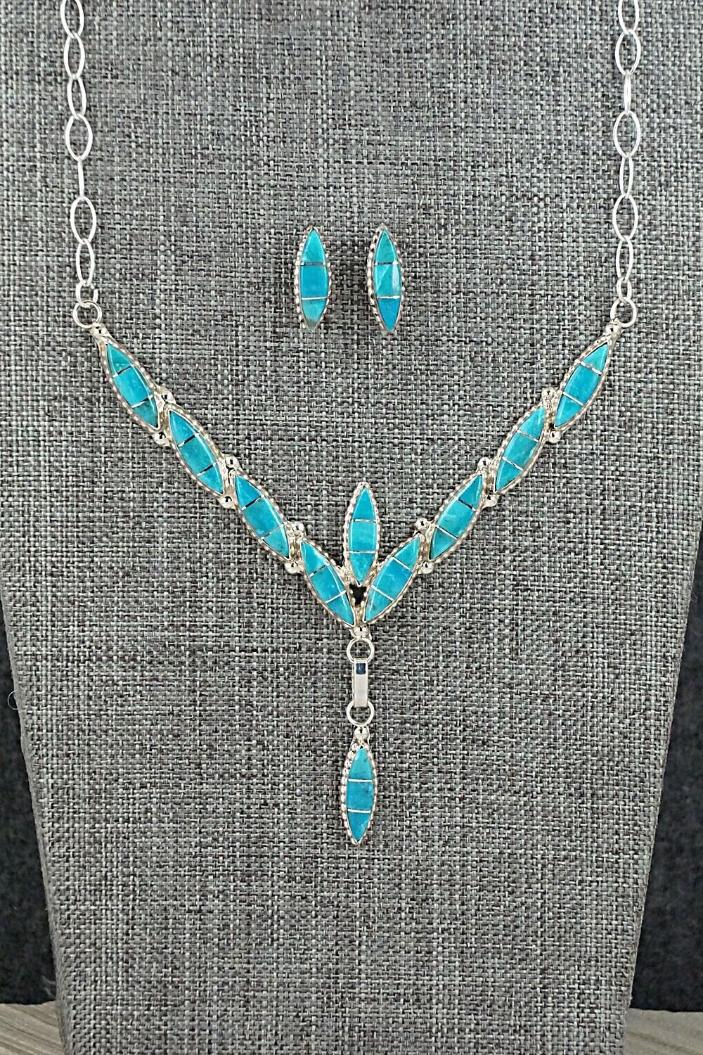 Turquoise & Sterling Silver Necklace and Earrings Set - Leola Nastacio