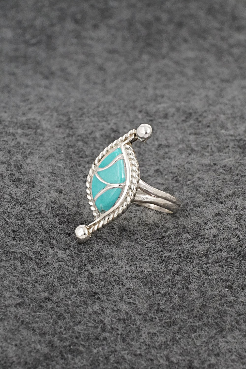 Turquoise & Sterling Silver Inlay Ring - Carlen Seoutewa - Size 6