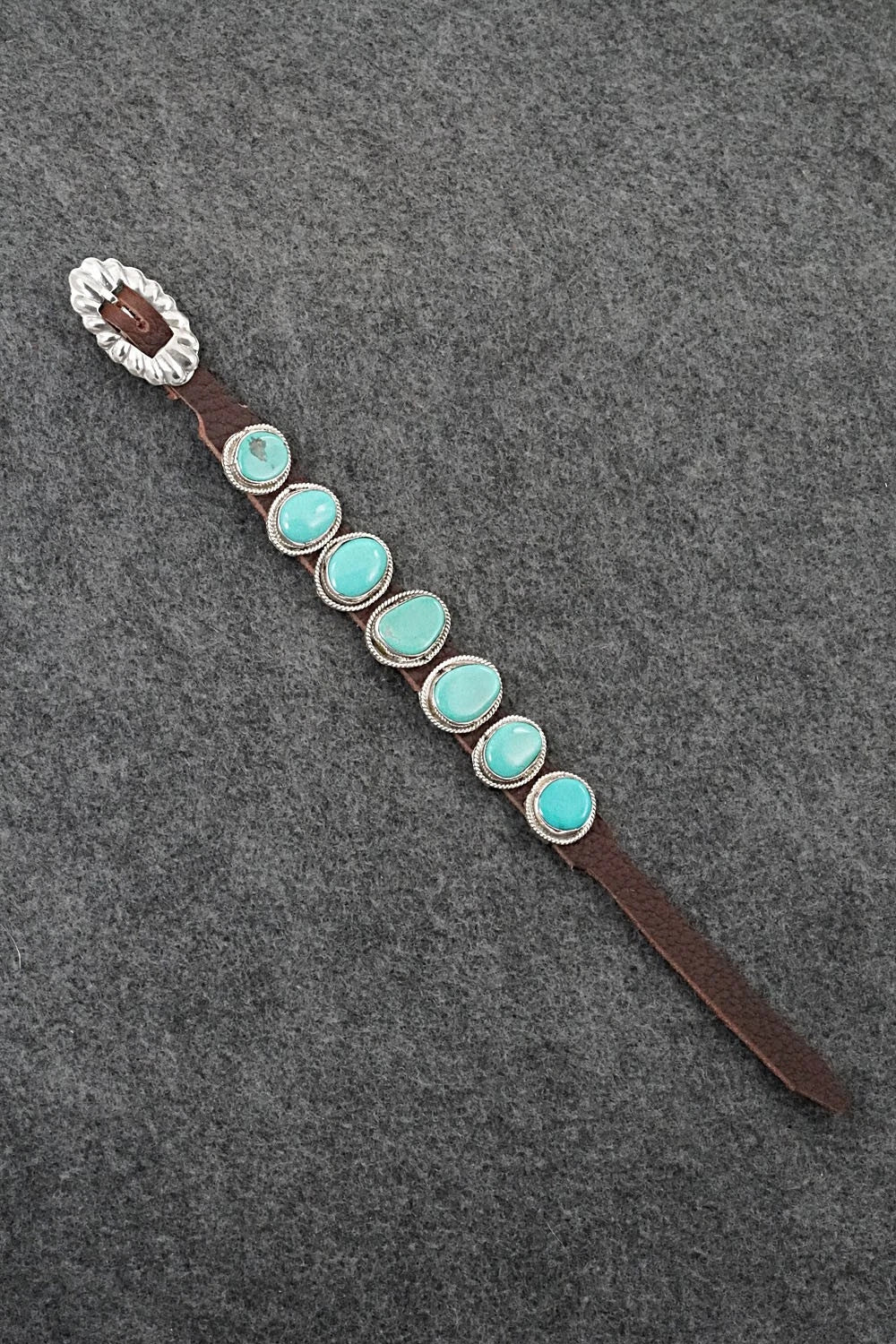 Turquoise, Sterling Silver & Leather Bracelet - Rosita Charlie