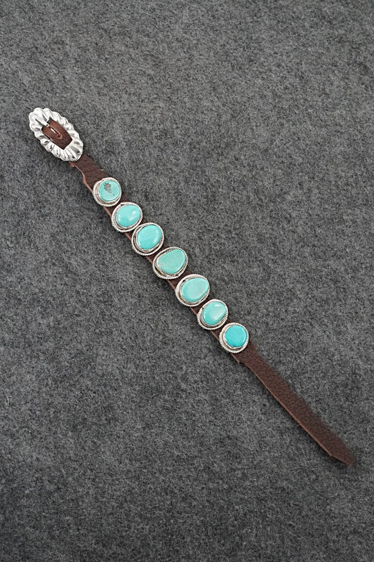 Turquoise, Sterling Silver & Leather Bracelet - Rosita Charlie
