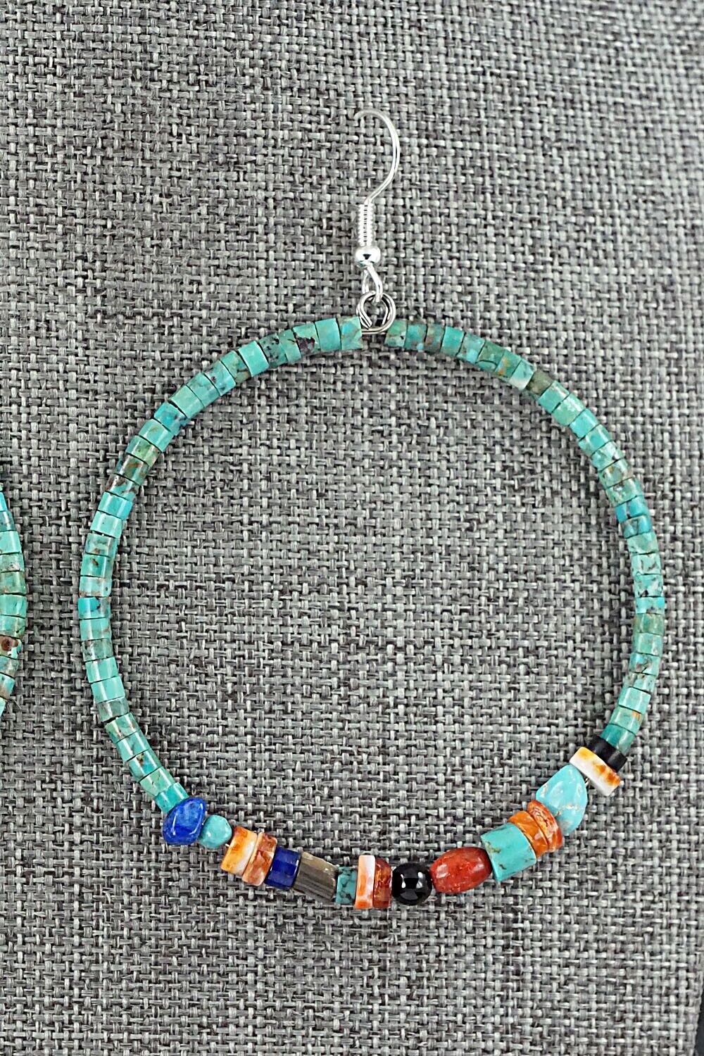 Multi Stone & Sterling Silver Hoop Earrings - Helen Tsosie