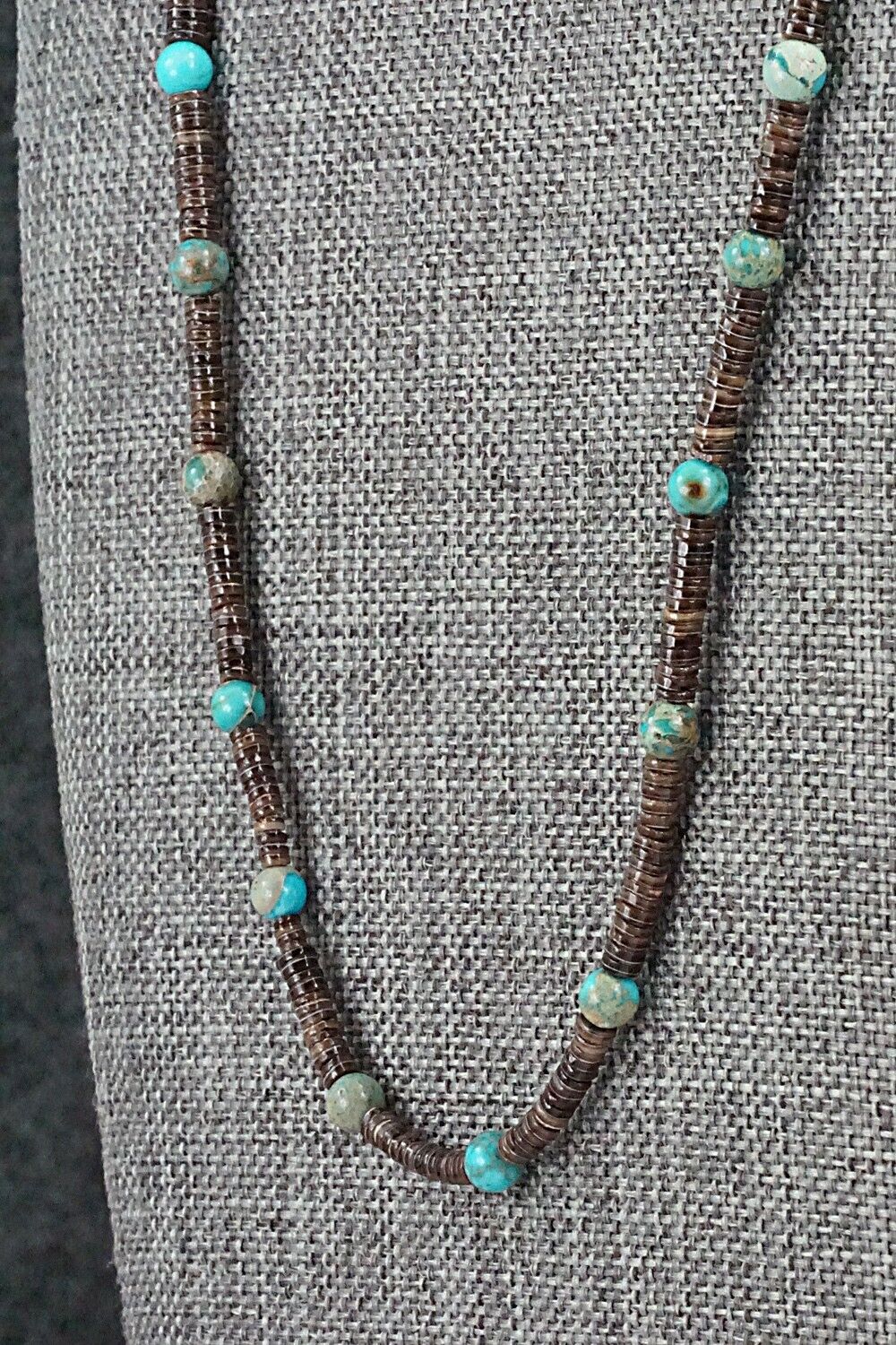 Turquoise, Shell & Sterling Silver Necklace 24" - Ramona Bird