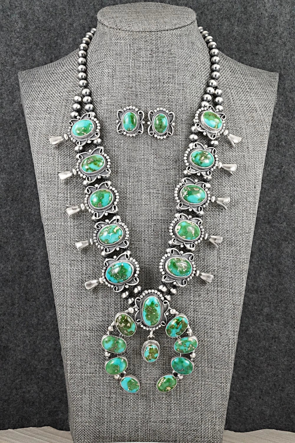 Turquoise & Sterling Silver Squash Blossom Set - Darrin Livingston