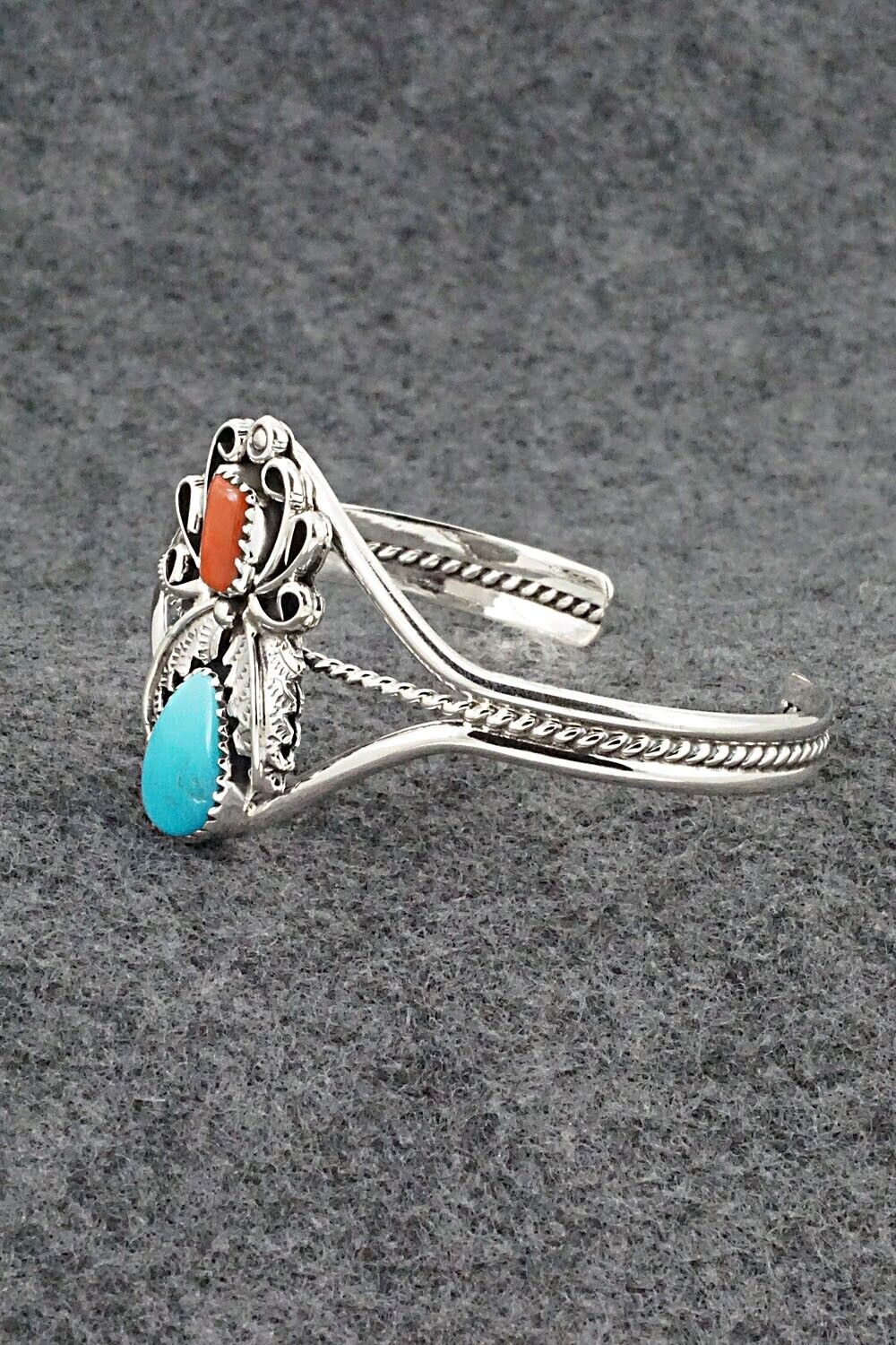 Turquoise, Coral & Sterling Silver Bracelet - Harry B. Yazzie