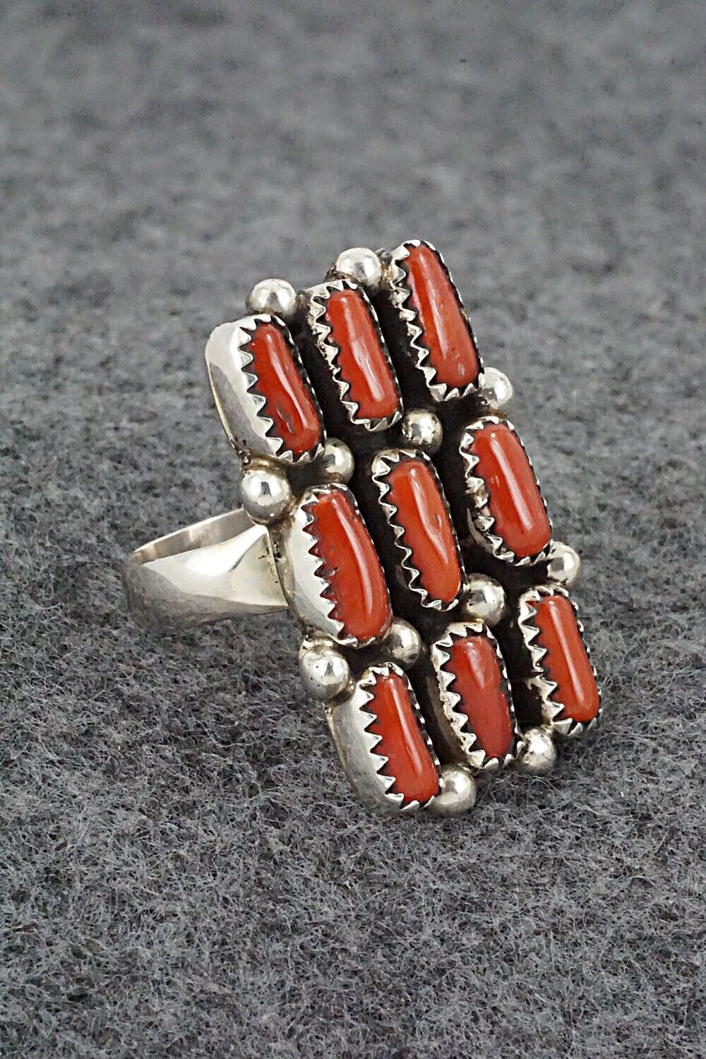 Coral & Sterling Silver Ring - Priscilla Reeder - Size 6.5