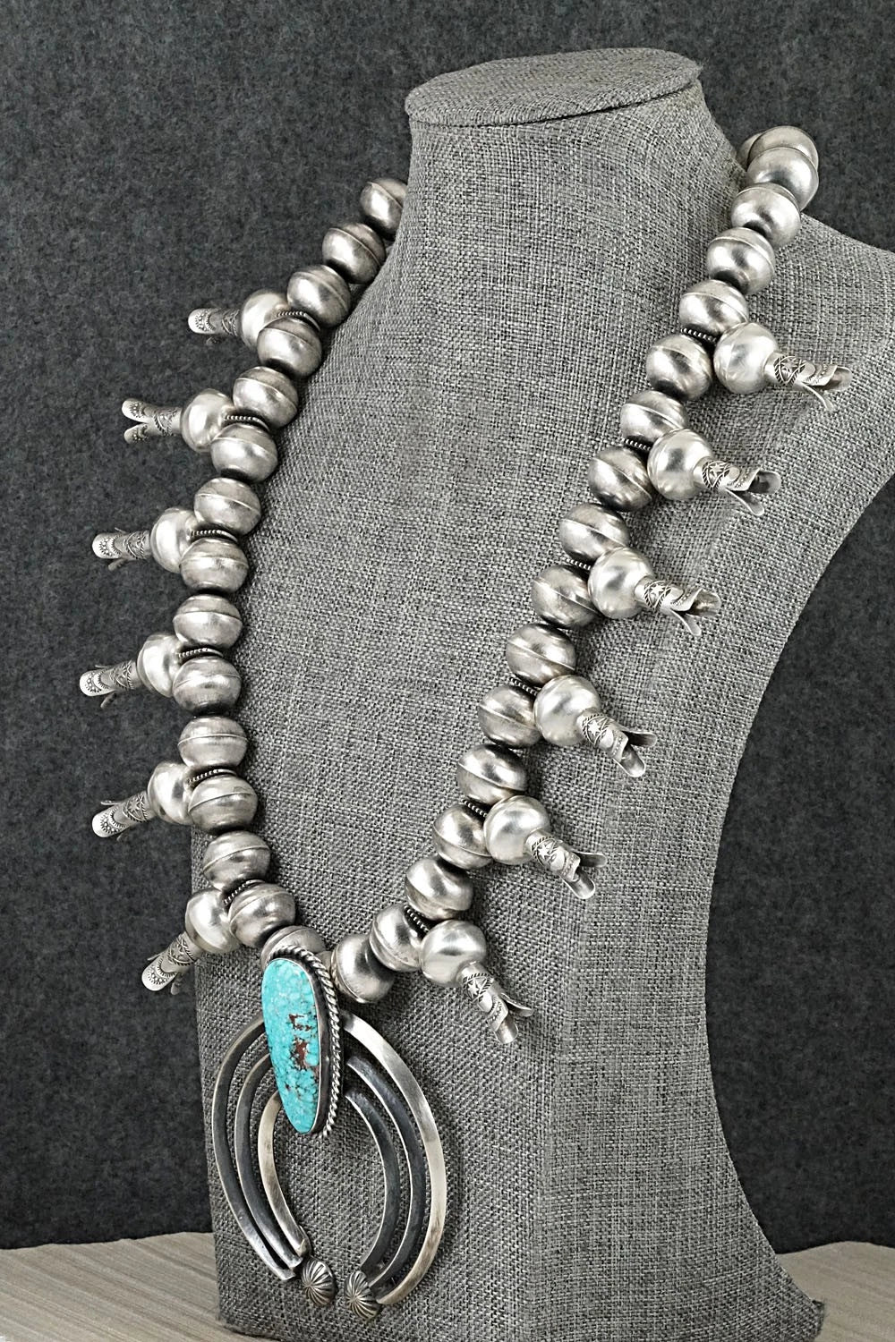 Turquoise & Sterling Silver Squash Blossom Necklace - Chris Hale