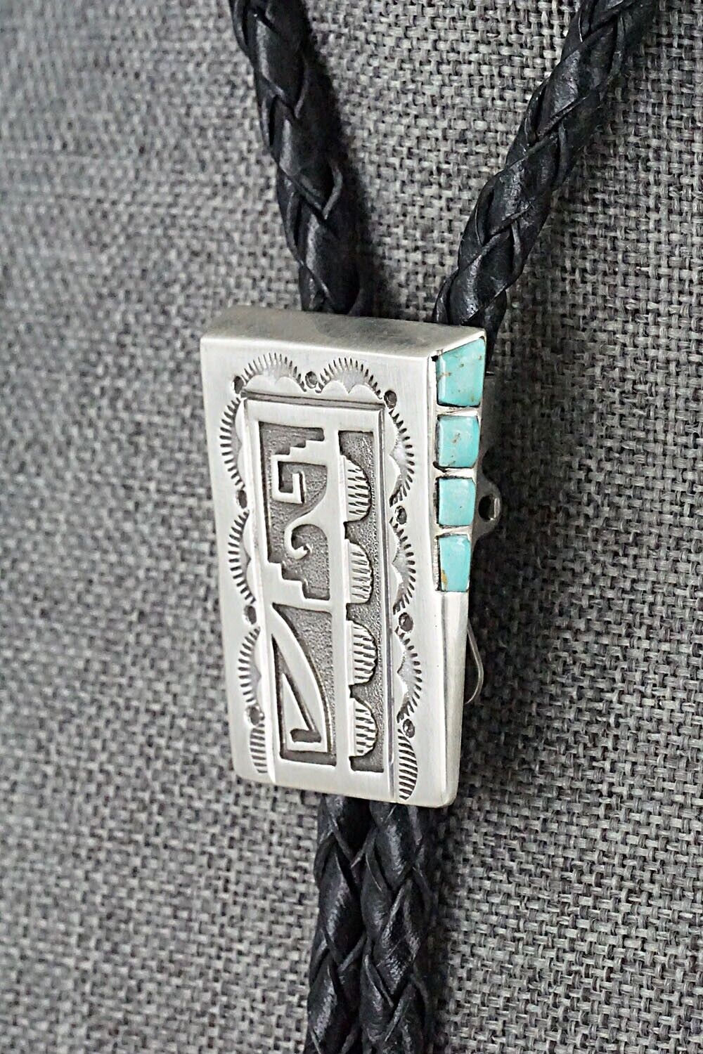 Turquoise & Sterling Silver Bolo Tie - Leonard Jim