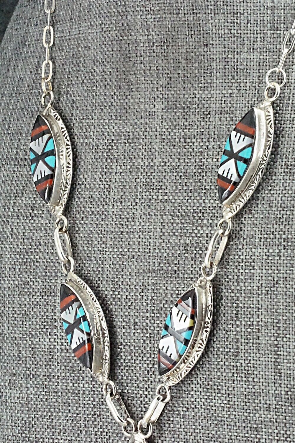 Multi-Stone & Sterling Silver Inlay Necklace Set - Leslie Lamy
