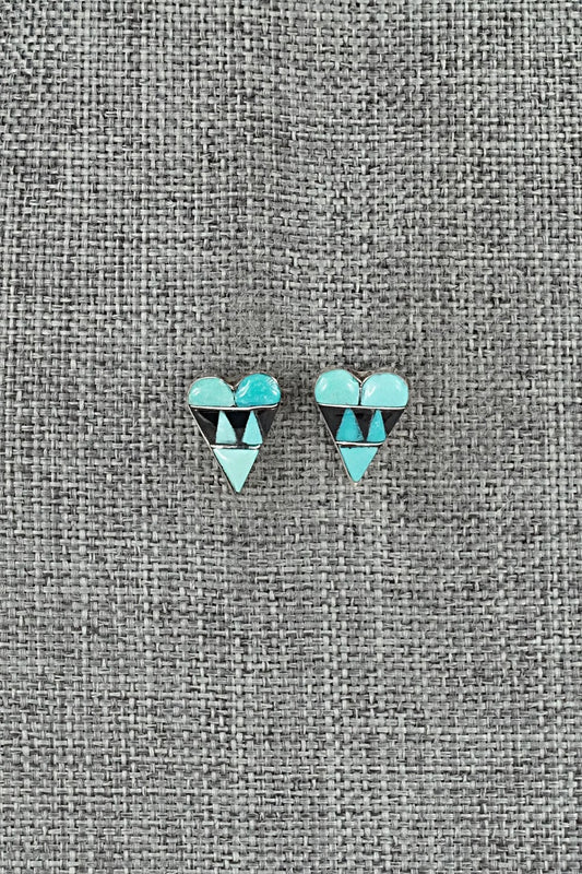 Turquoise, Onyx & Sterling Silver Earrings - Carol Vacit