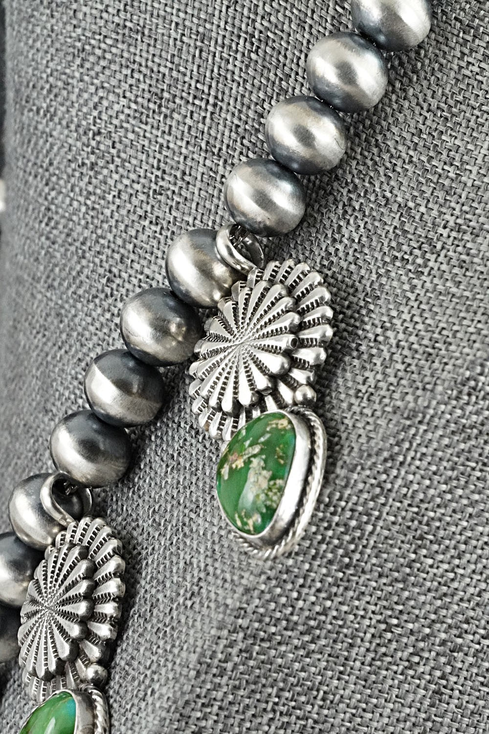 Turquoise & Sterling Silver Navajo Pearl Necklace - Adrienne Gordon