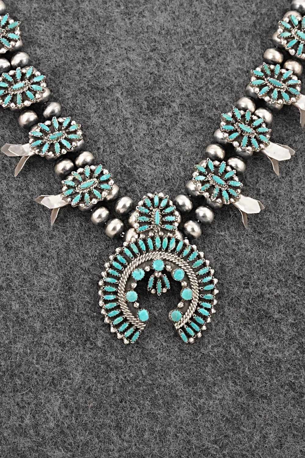 Turquoise & Sterling Silver Mini Squash Blossom Set - Lorena Peina