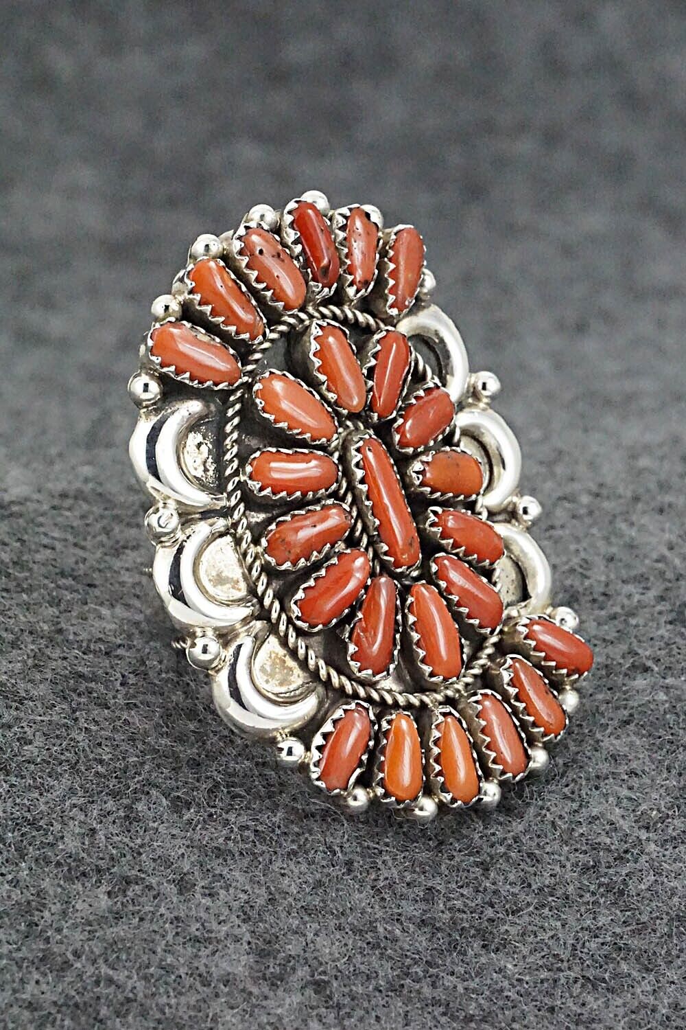 Coral and Sterling Silver Ring - Justina Wilson - Size 8
