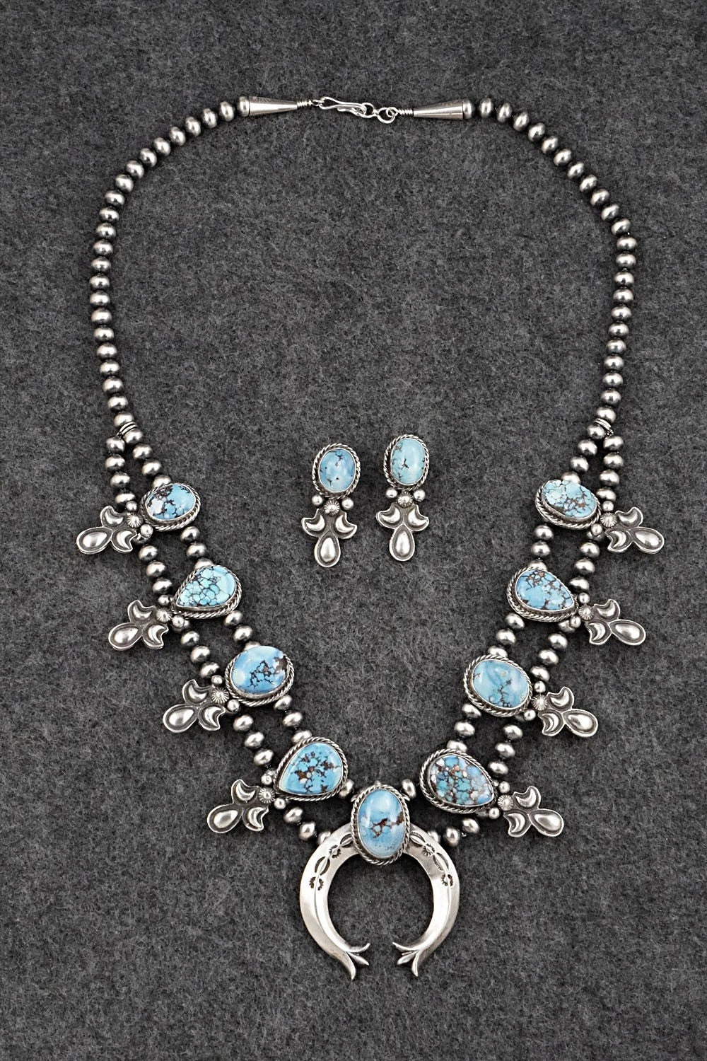 Turquoise & Sterling Silver Squash Blossom Set - Matthew Gordon