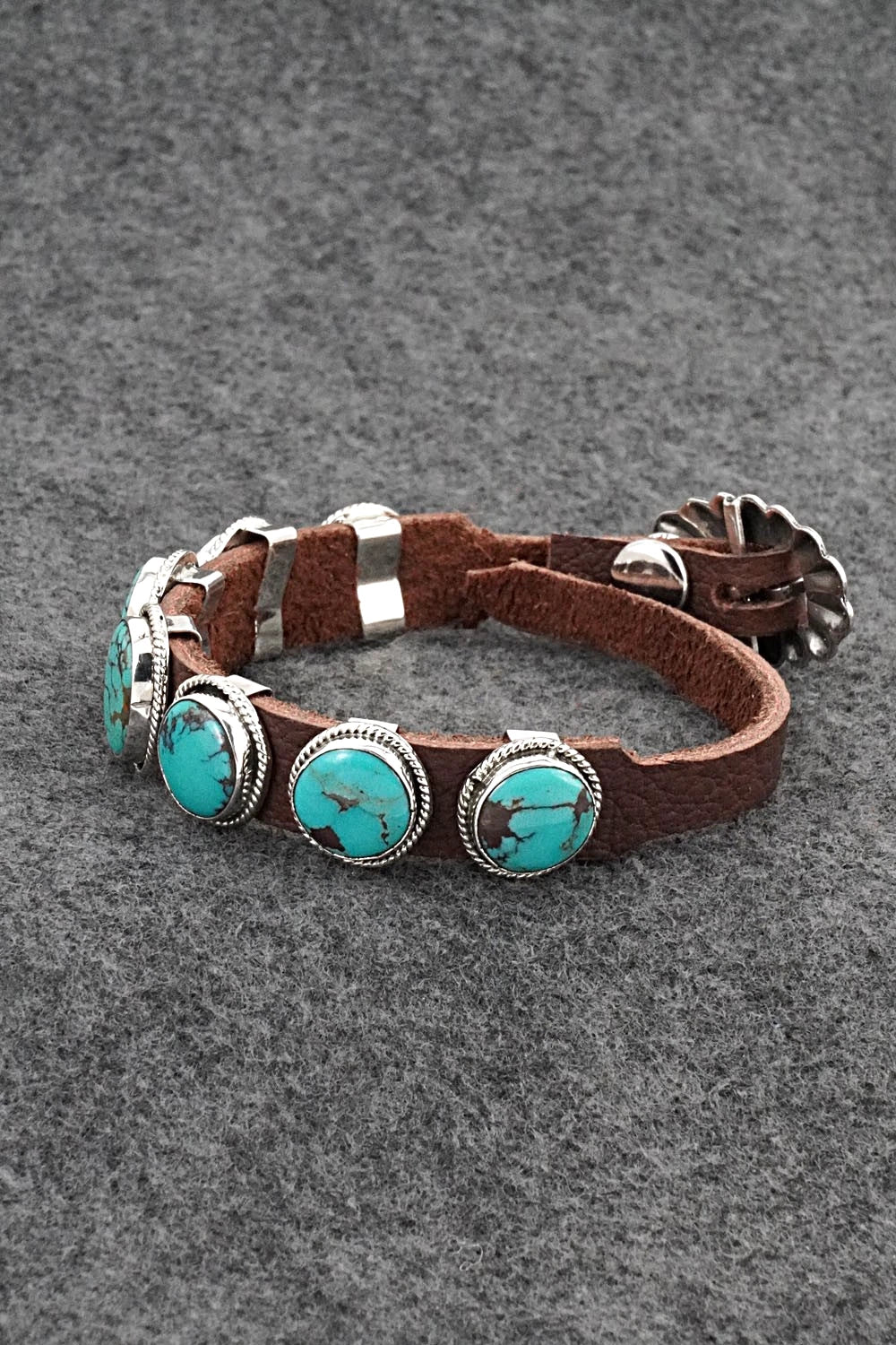Turquoise, Sterling Silver & Leather Bracelet - Marlene Ramone