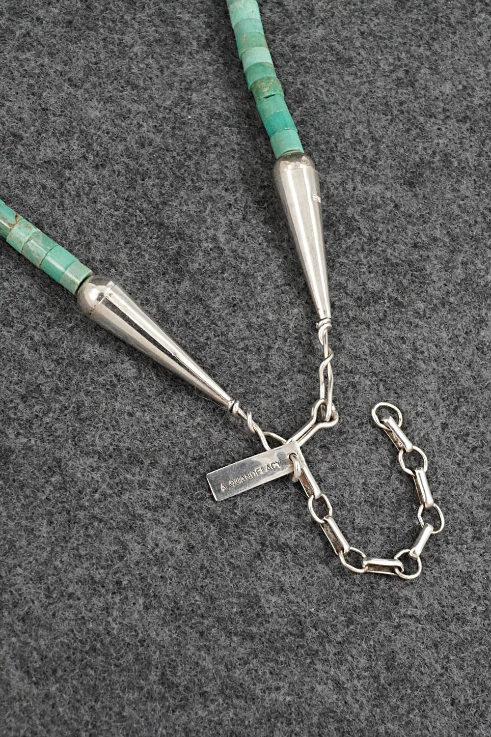 Turquoise & Sterling Silver Bear Zuni Fetish Necklace - Andres Quandelacy