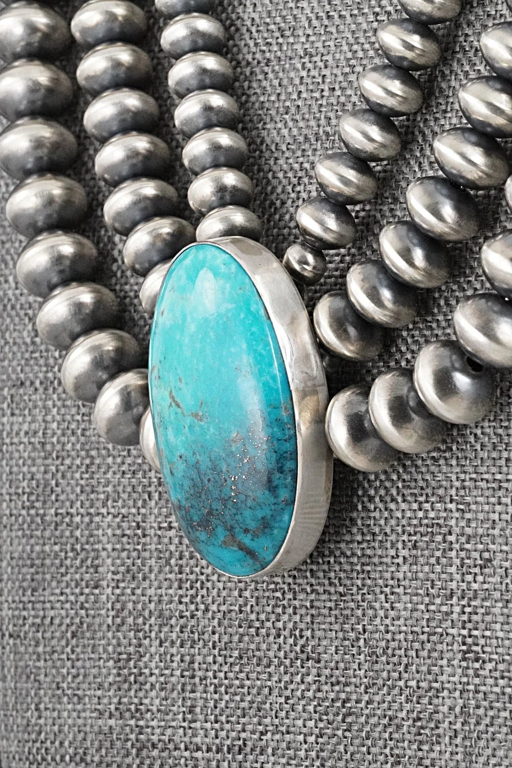 Turquoise & Sterling Silver Navajo Pearl Necklace - Gruber & Halwood