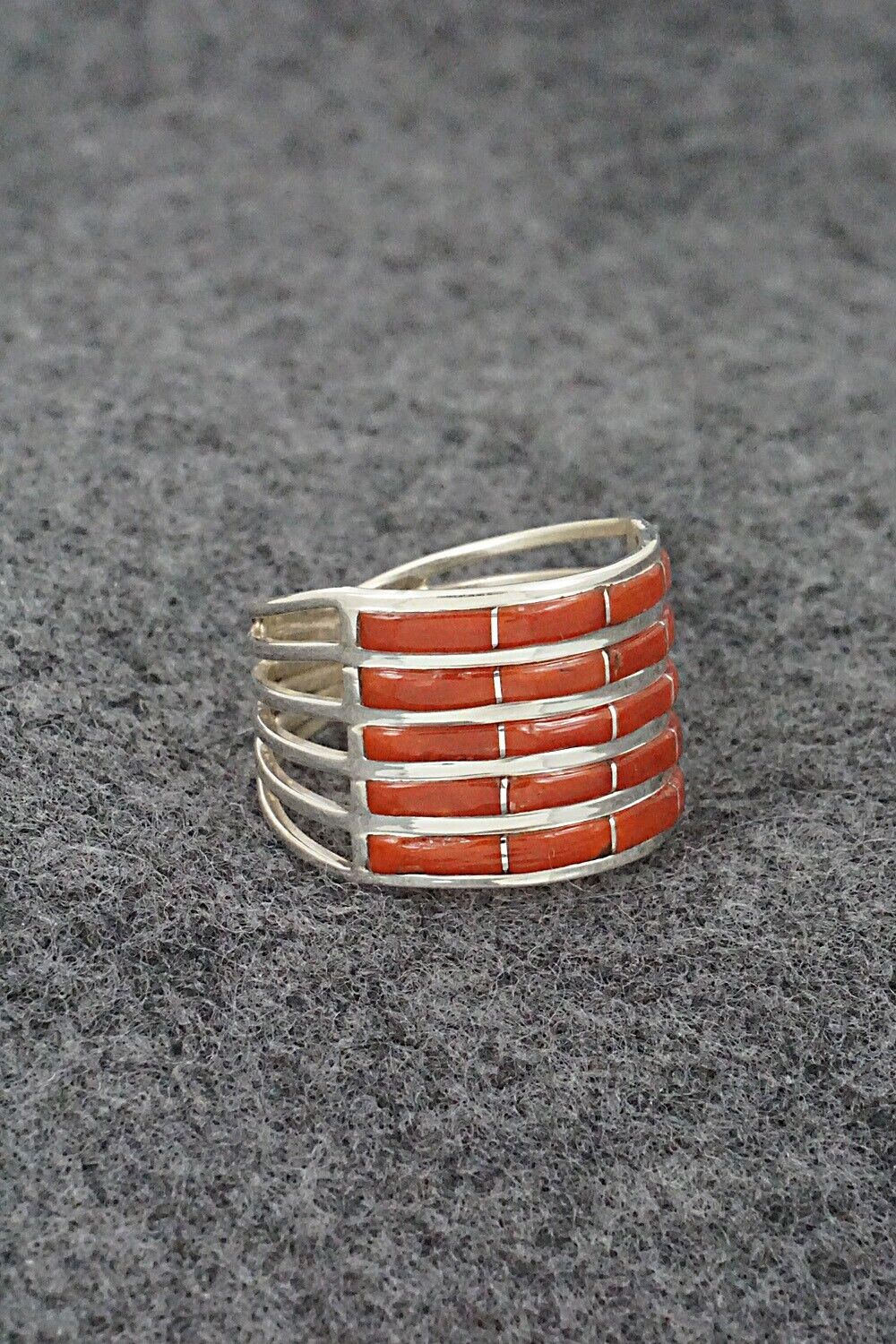 Coral & Sterling Silver Ring - Andrew Enrico - Size 9