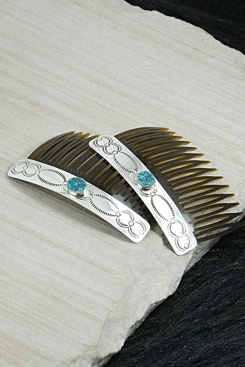 Turquoise & Sterling Silver Hair Combs - Jolene Begay