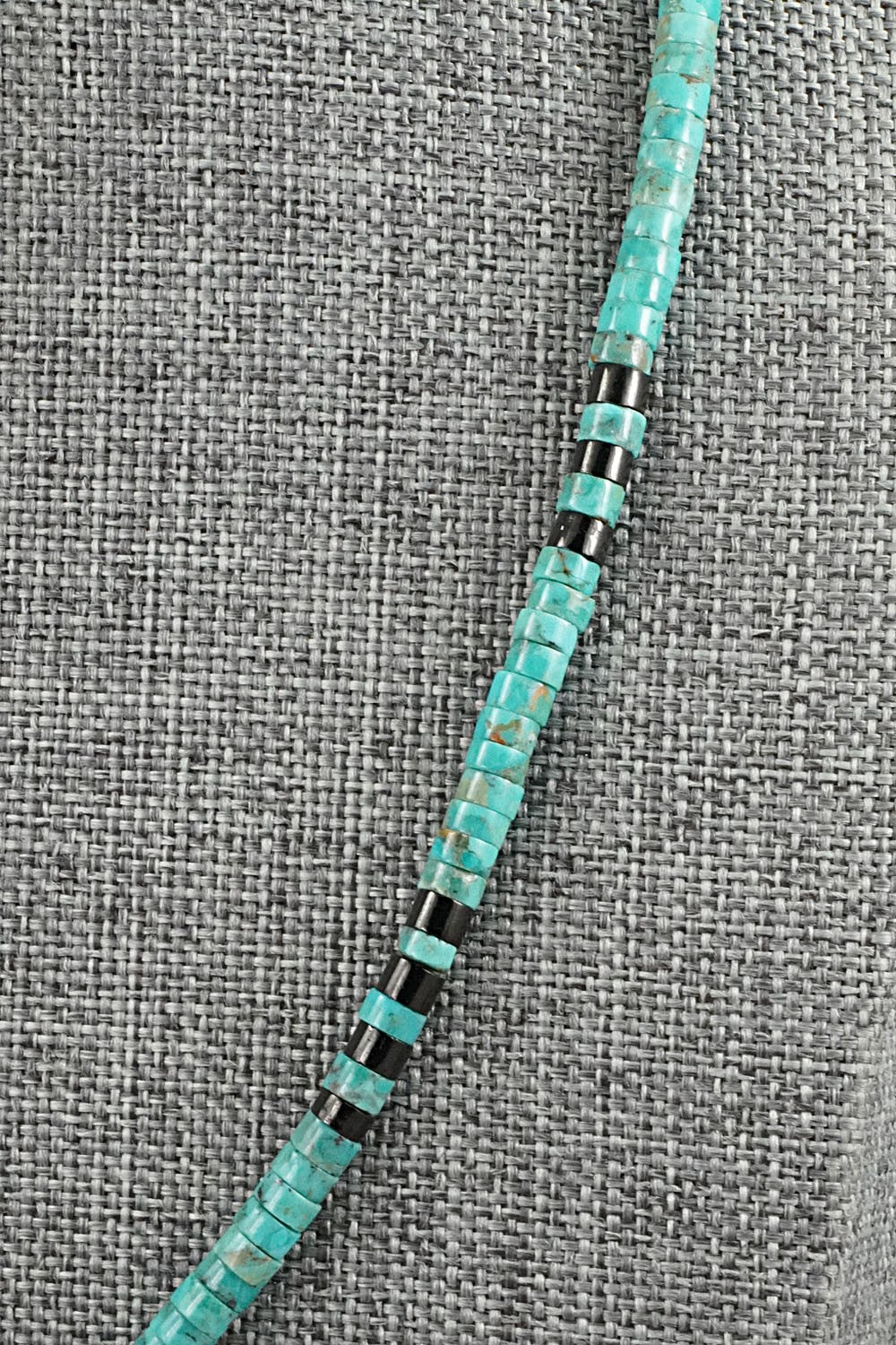 Turquoise, Onyx & Sterling Silver Necklace 19" - Helen Tsosie