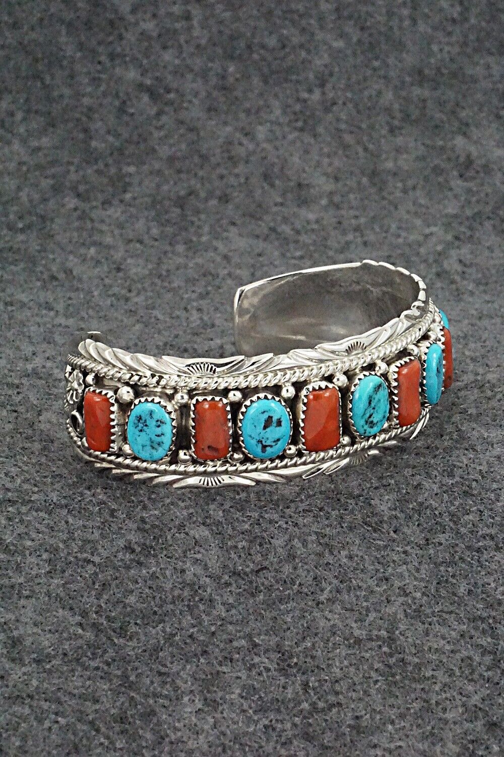 Turquoise, Coral & Sterling Silver Bracelet - Martin Muskett