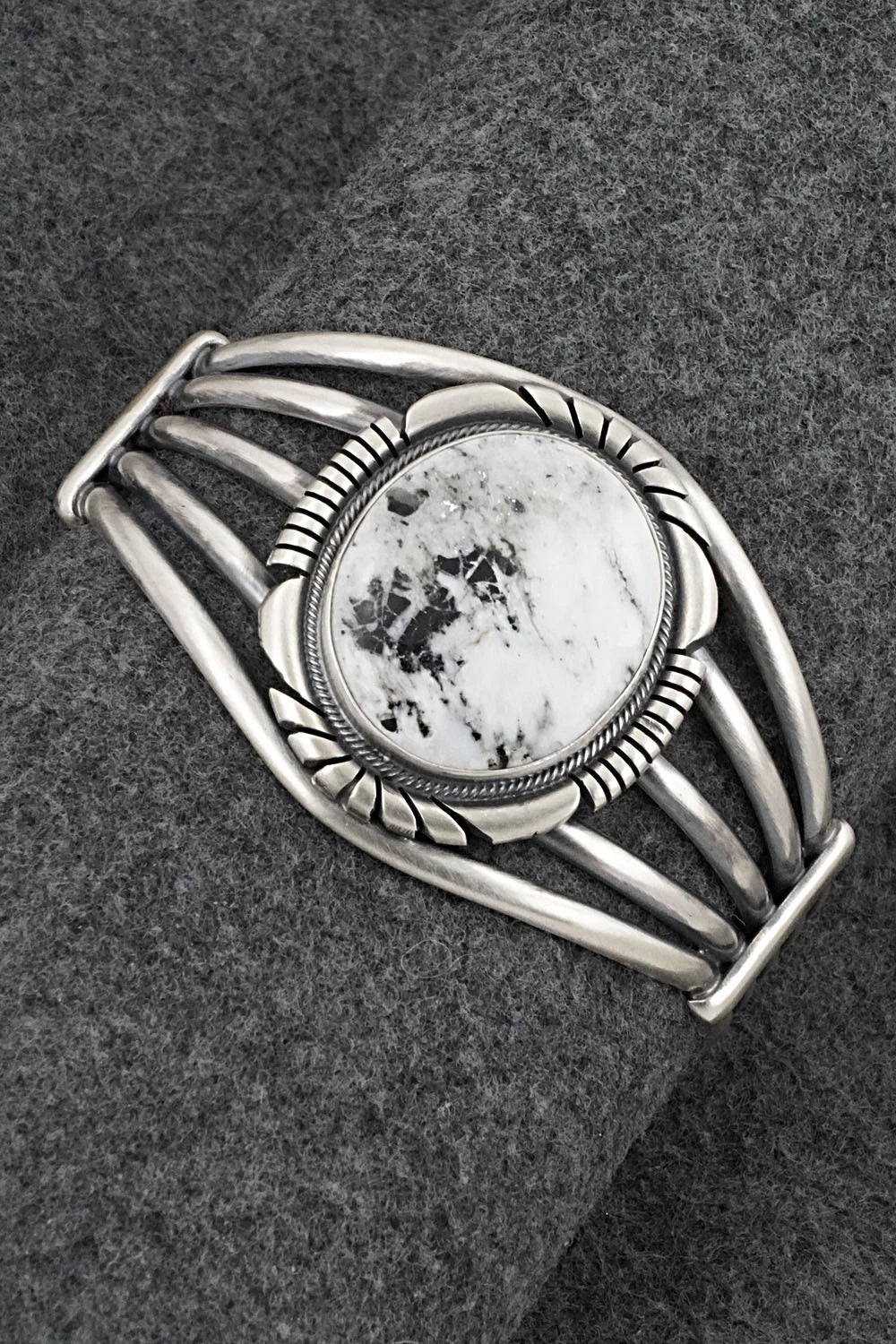 White Buffalo & Sterling Silver Bracelet - Mark Yazzie
