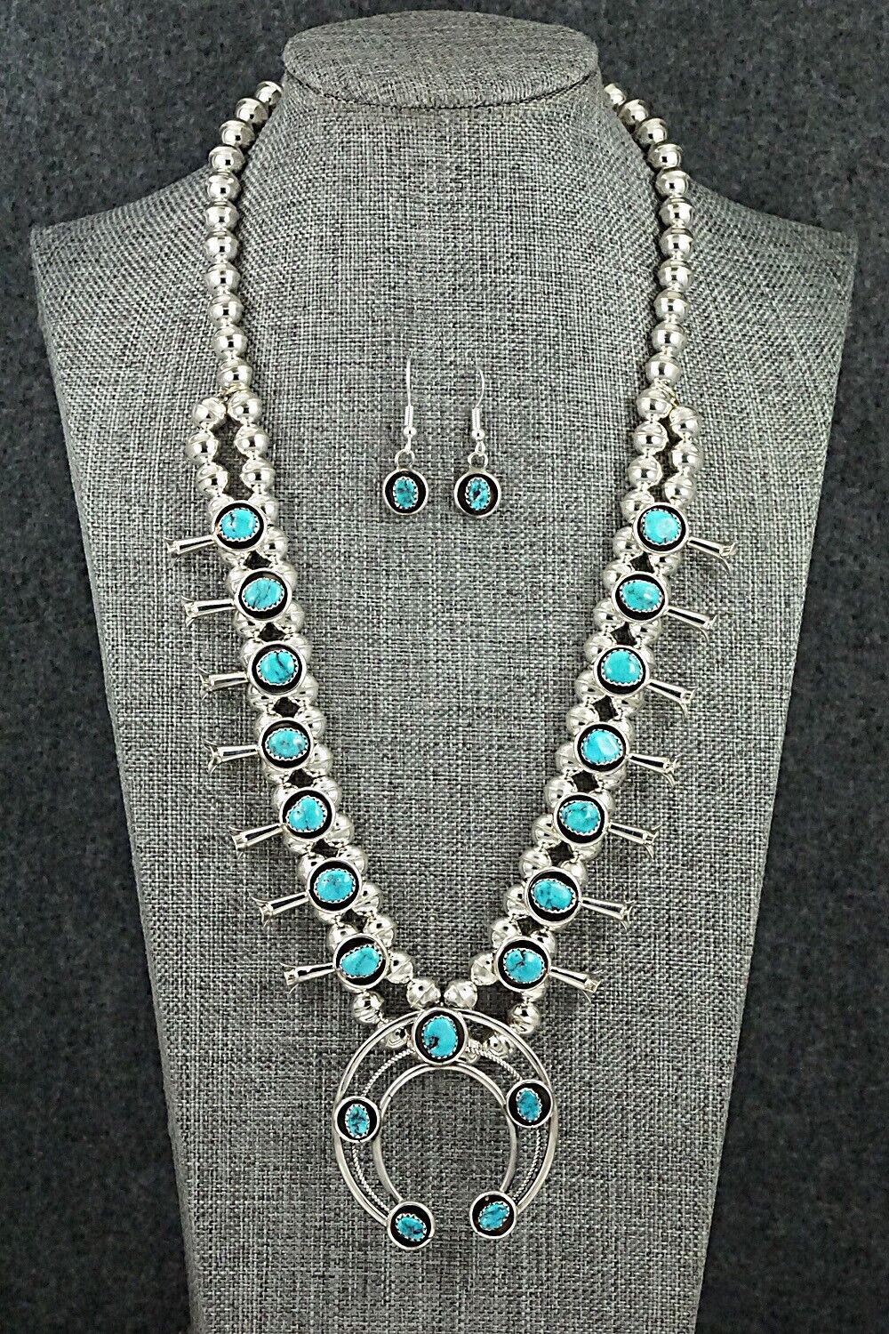 Turquoise & Sterling Silver Squash Blossom Set - Phil Garcia