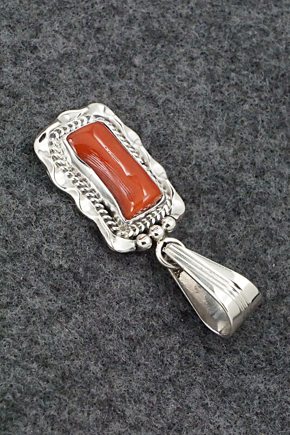 Coral & Sterling Silver Pendant - Samuel Yellowhair