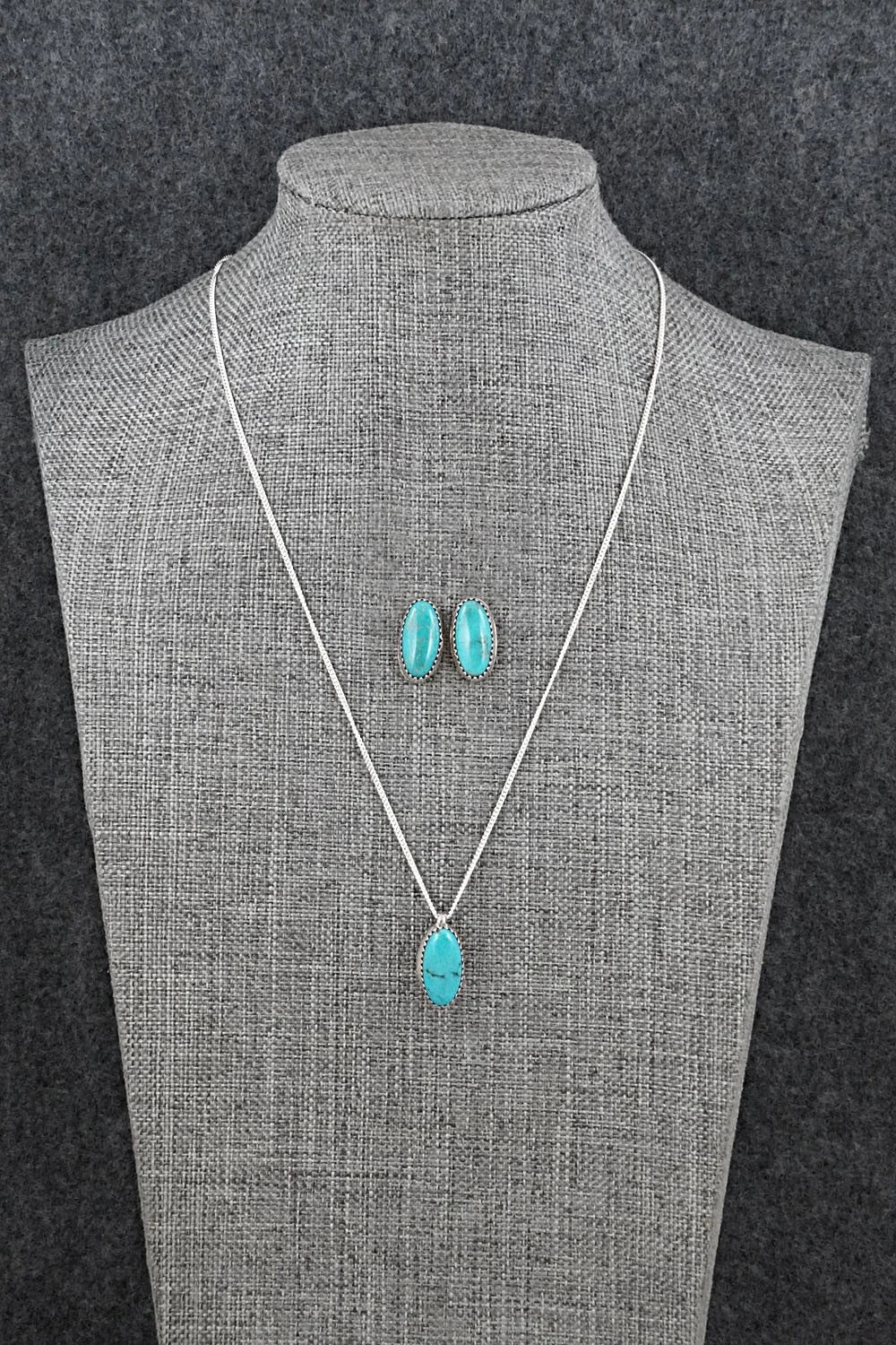 Turquoise & Sterling Silver Necklace and Earrings Set - Murray Hannaweeka