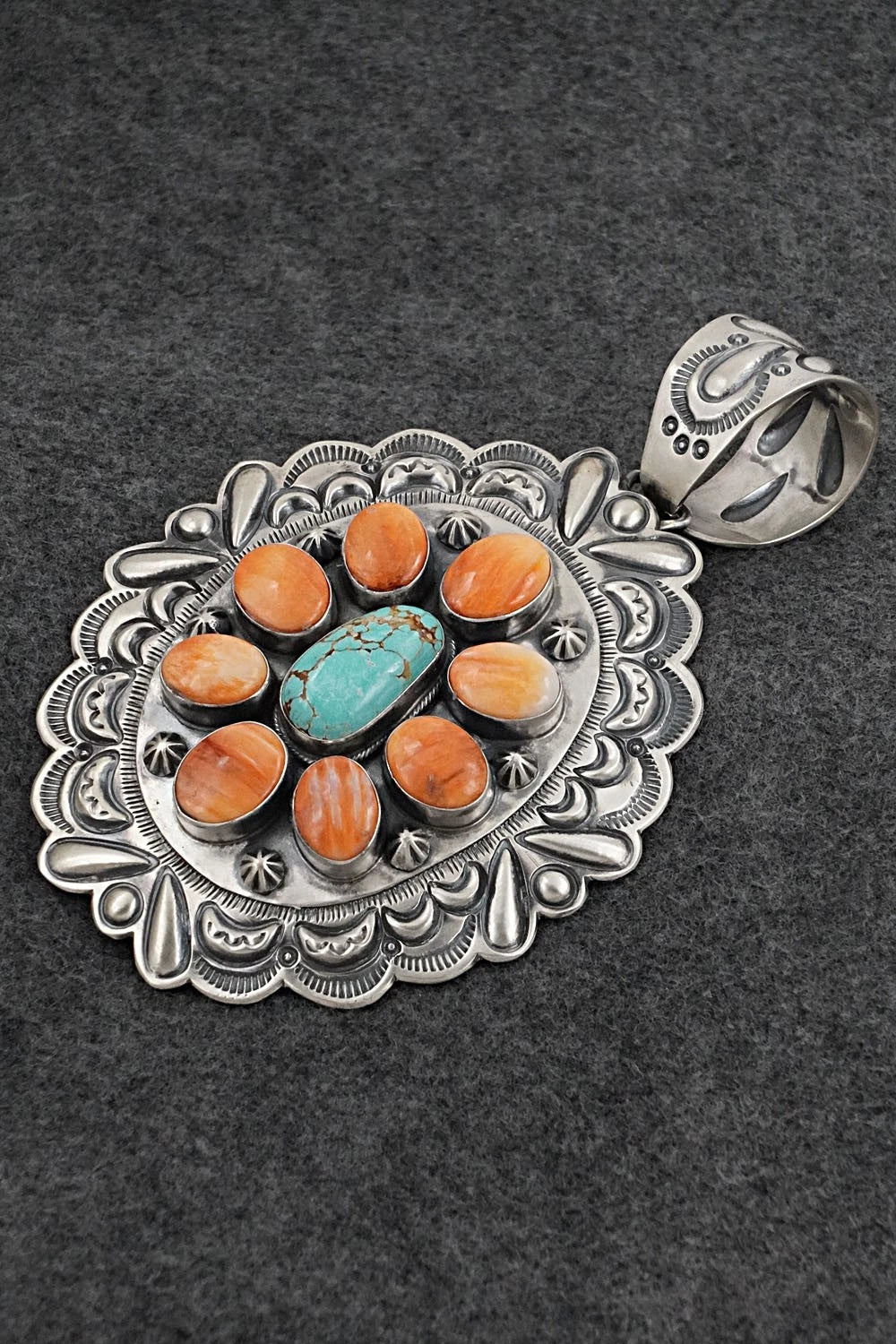 Turquoise, Spiny Oyster & Sterling Silver Pendant - Randy Boyd