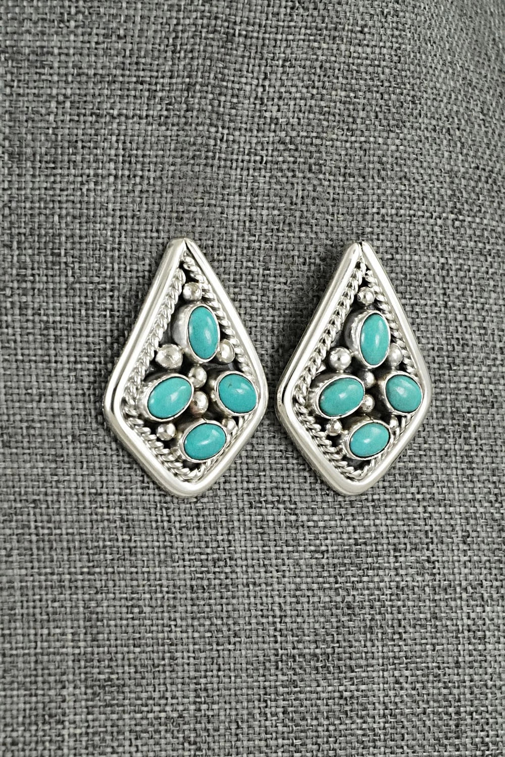 Turquoise & Sterling Silver Earrings - Chester Charley