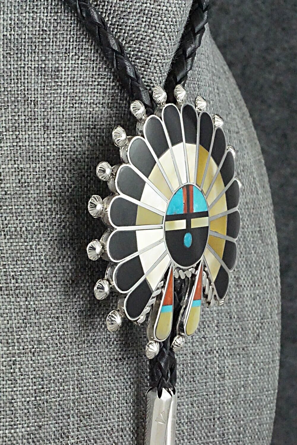 Multi-Stone & Sterling Silver Inlay Bolo Tie - April Unkestine