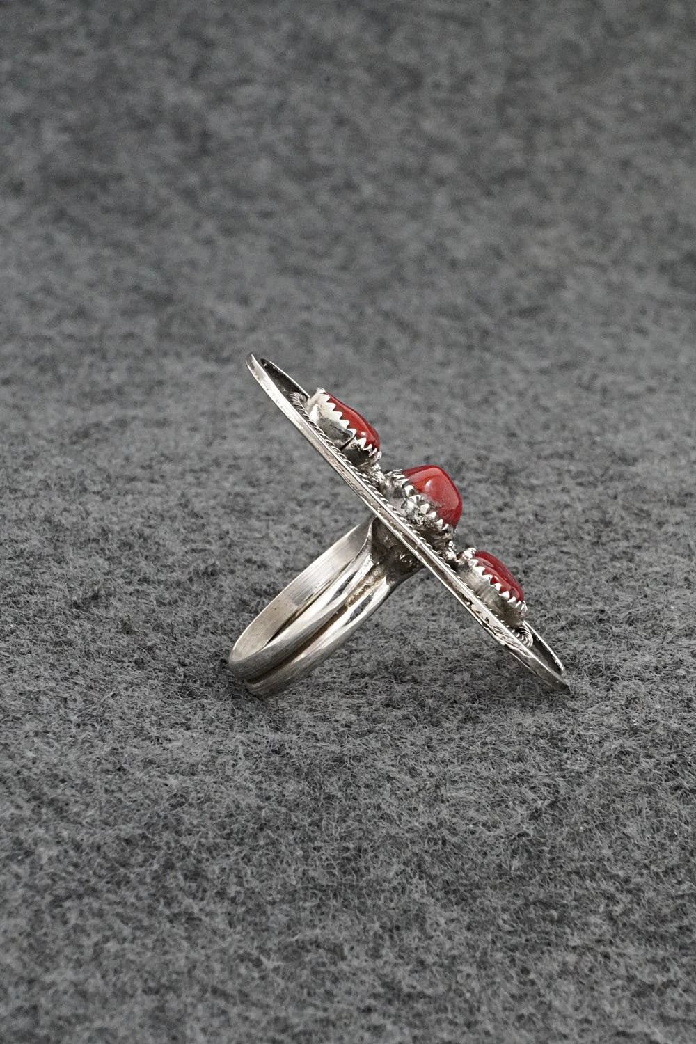 Coral & Sterling Silver Ring - Priscilla Reeder - Size 7