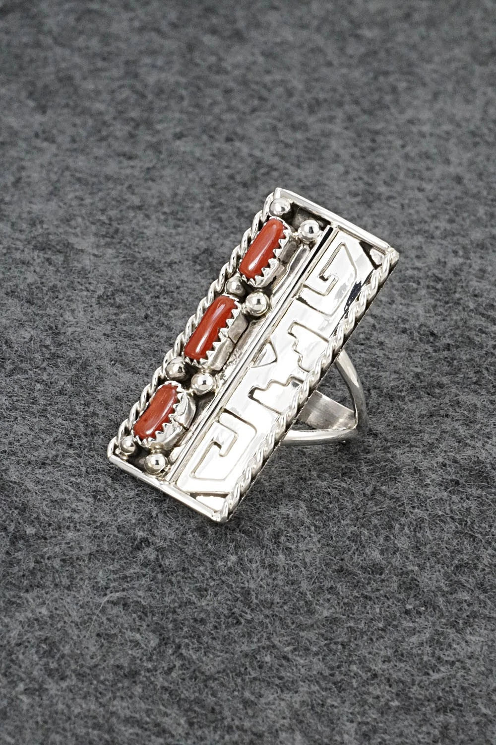 Coral & Sterling Silver Ring - Ronnie Spencer - Size 9.5