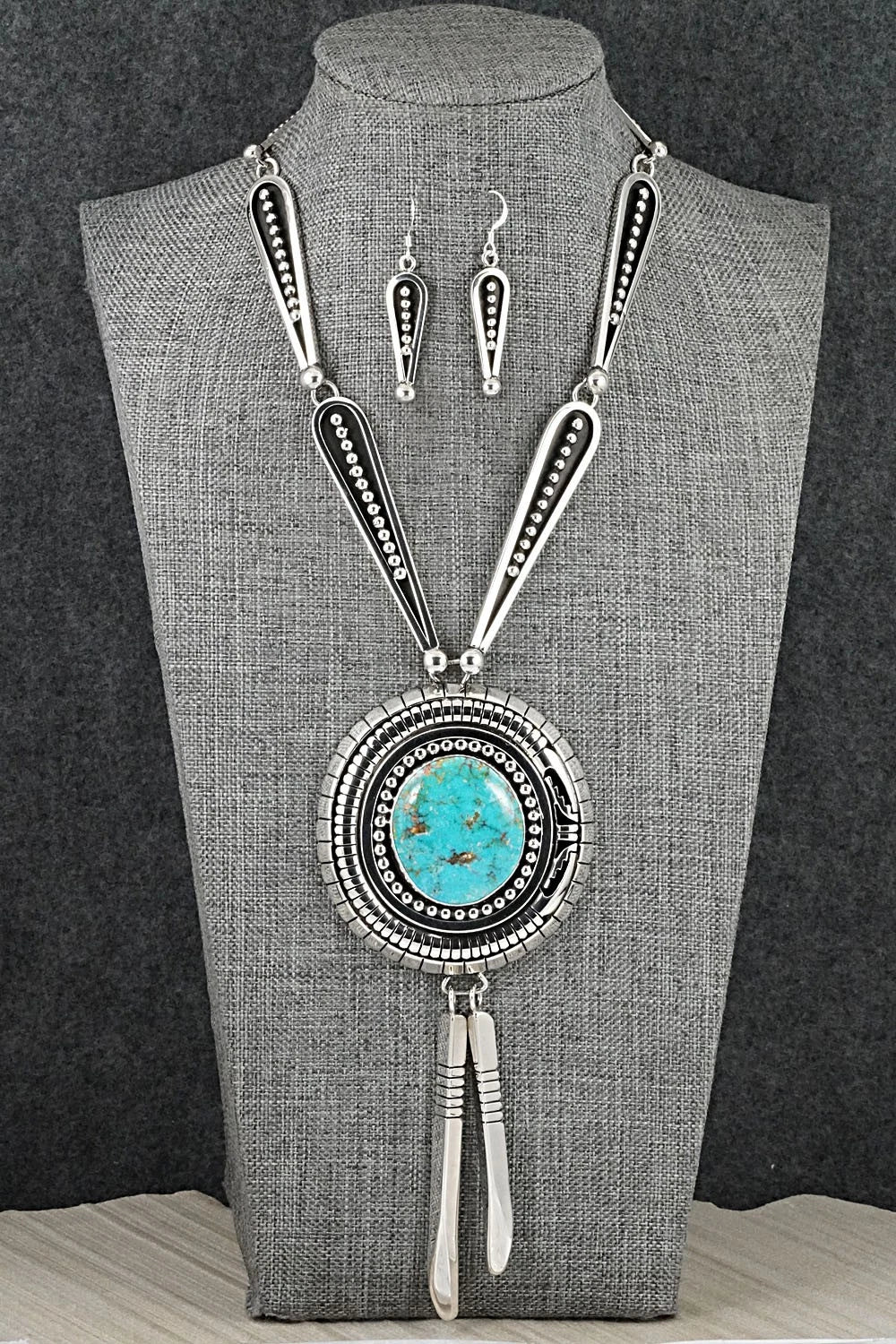 Turquoise & Sterling Silver Necklace and Earrings Set - Jonathan Nez