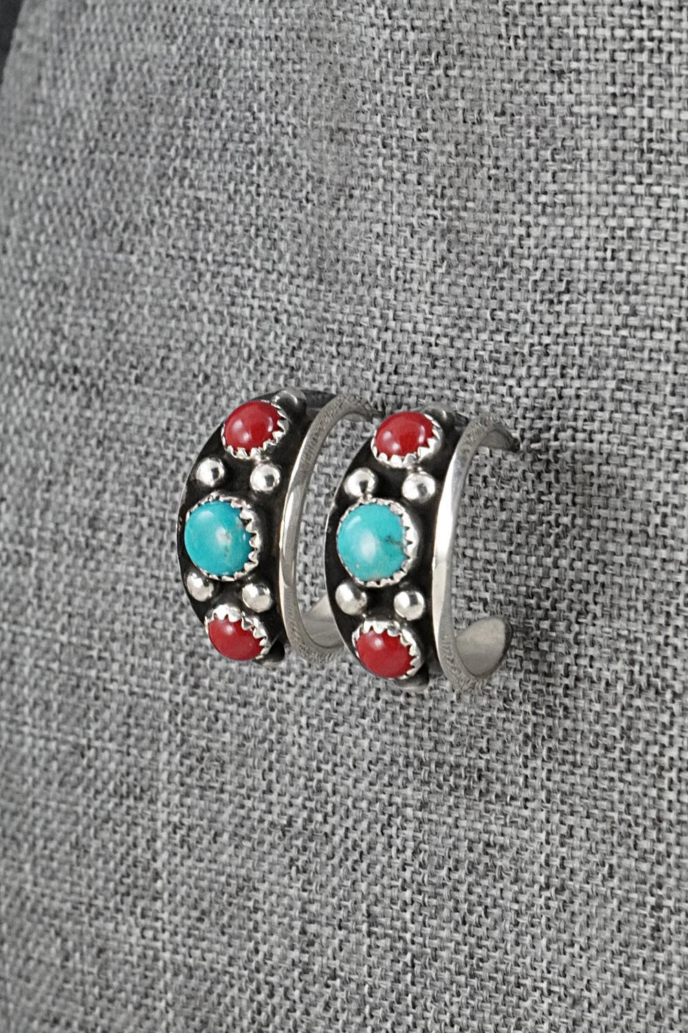 Coral, Turquoise & Sterling Silver Earrings - Paul Largo