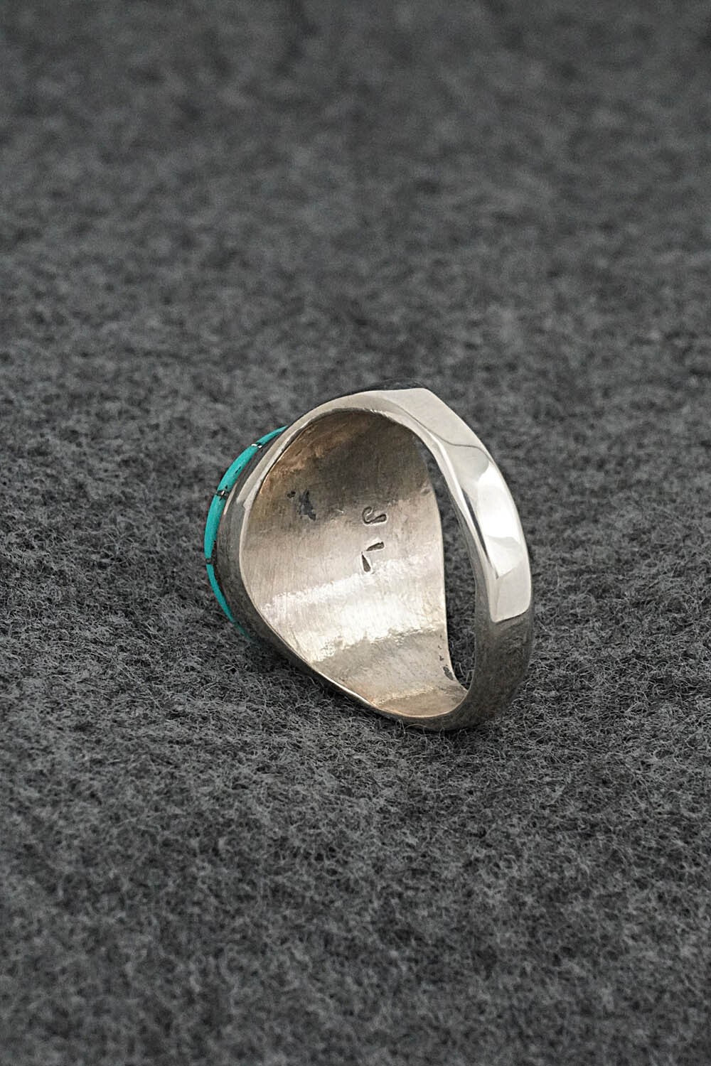Turquoise & Sterling Silver Inlay Ring - Johnson Laweka - Size 10.5