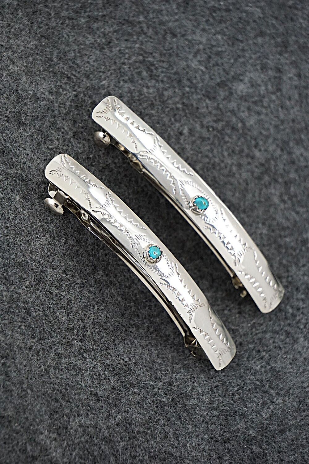 Turquoise & Sterling Silver Hair Barrettes - Randall Dalgai