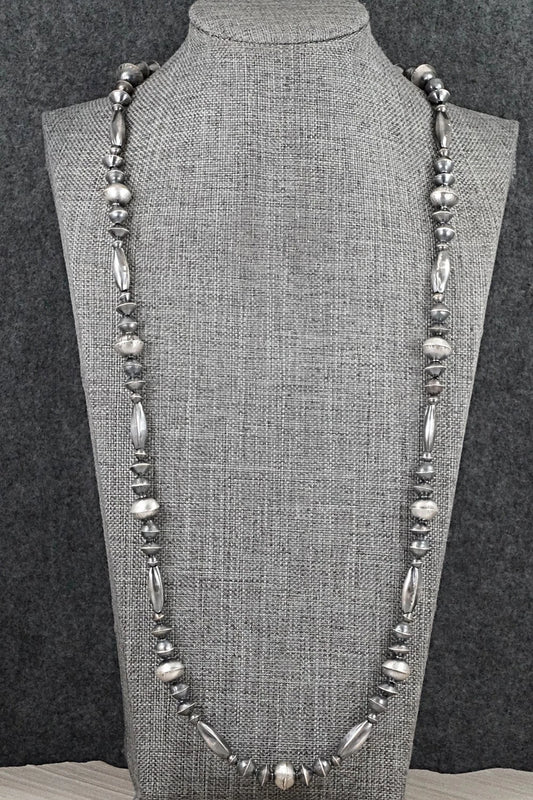 Sterling Silver Navajo Pearl Necklace 28" - Vintage