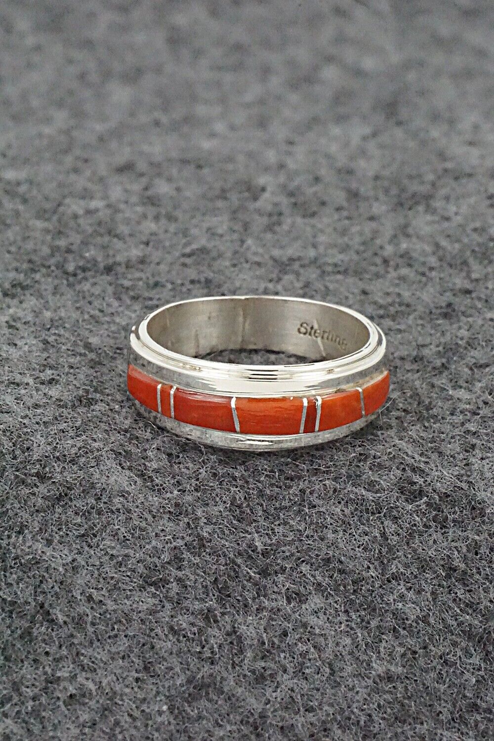 Coral & Sterling Silver Inlay Ring - Wilbert Muskett Jr. - Size 7.5