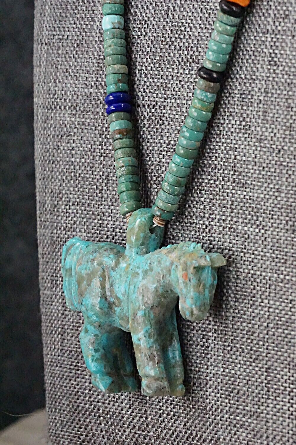 Multi Stone Horse Zuni Fetish Carving Beaded Necklace - Andres Quandelacy
