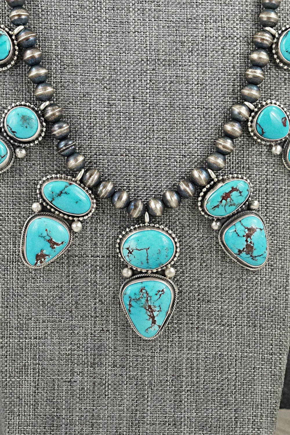 Turquoise & Sterling Silver Necklace and Earrings Set - Bobby Johnson