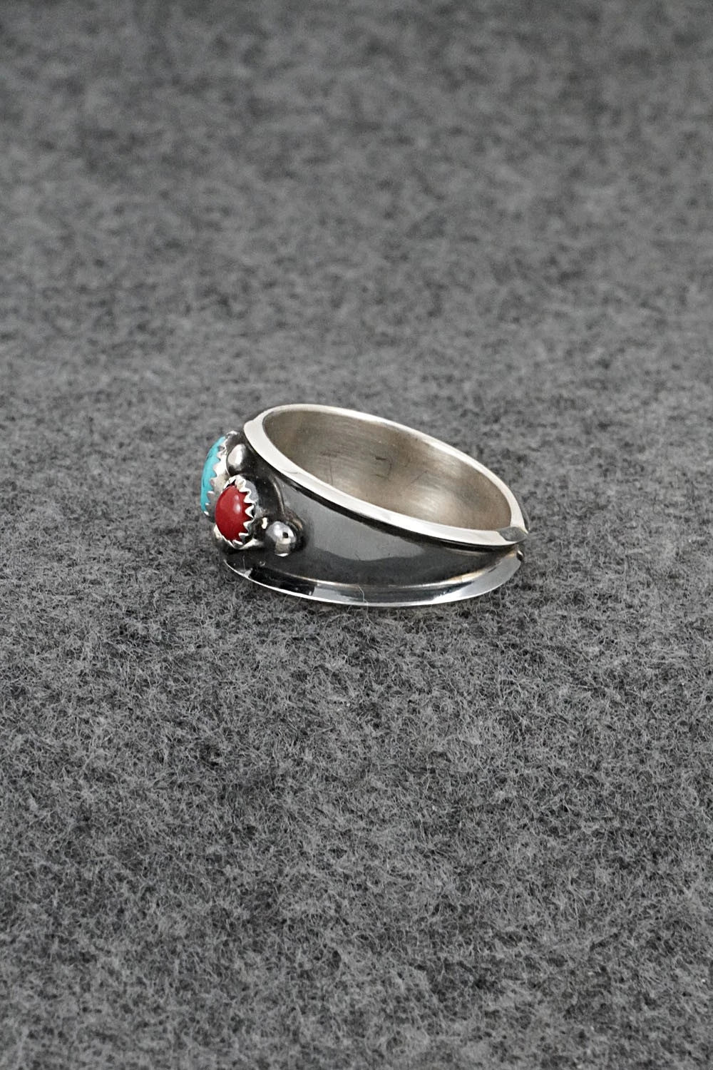 Turquoise, Coral & Sterling Silver Ring - Paul Largo - Size 11.5