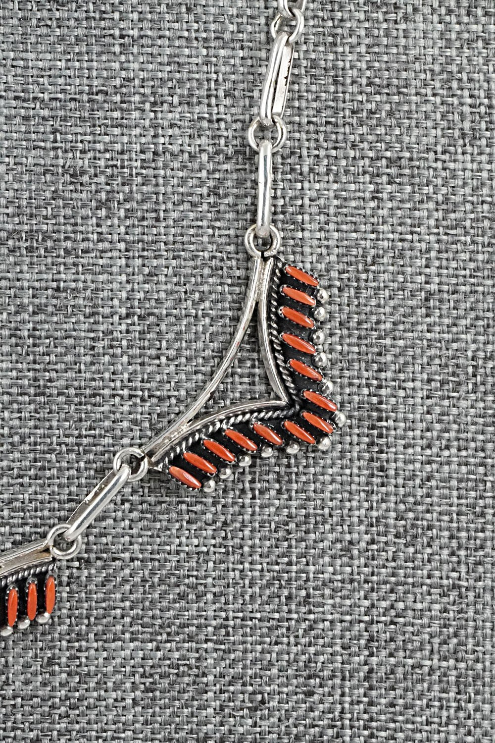 Coral & Sterling Silver Necklace and Earrings Set - Mildred Ukestine
