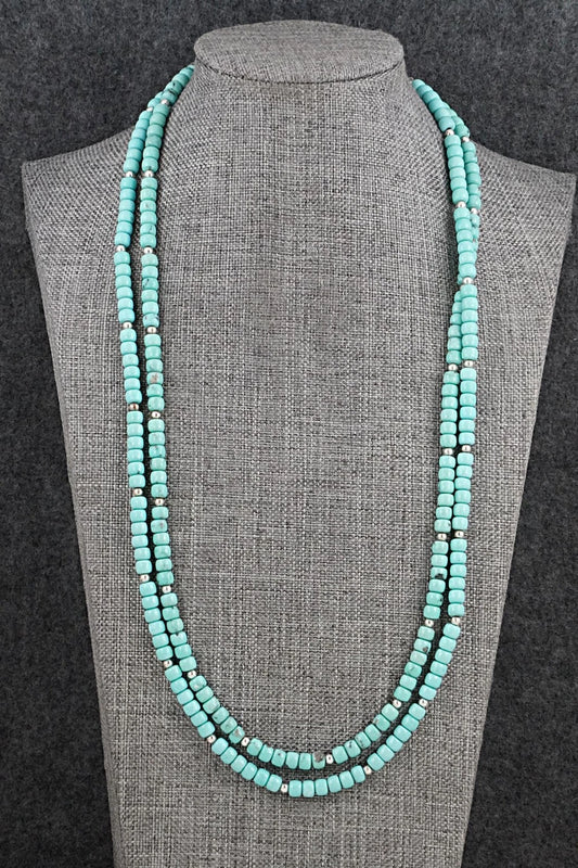 Turquoise & Sterling Silver Necklace 22" - Erika Brown