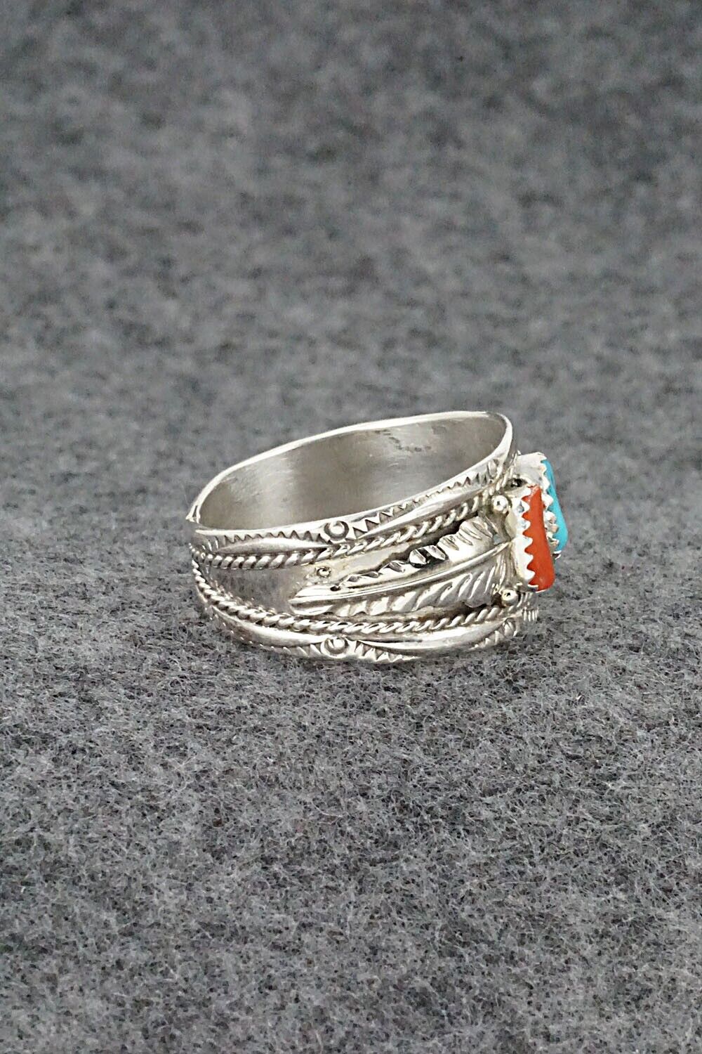 Turquoise, Coral and Sterling Silver Ring - Betty Begay - Size 13.25