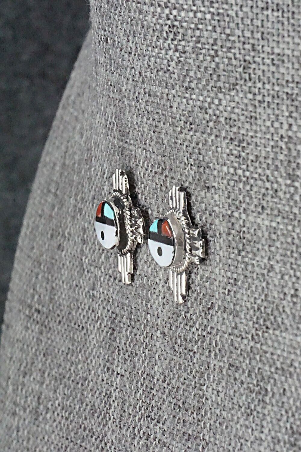 Multi Stone & Sterling Silver Inlay Earrings - Clifford Cheama