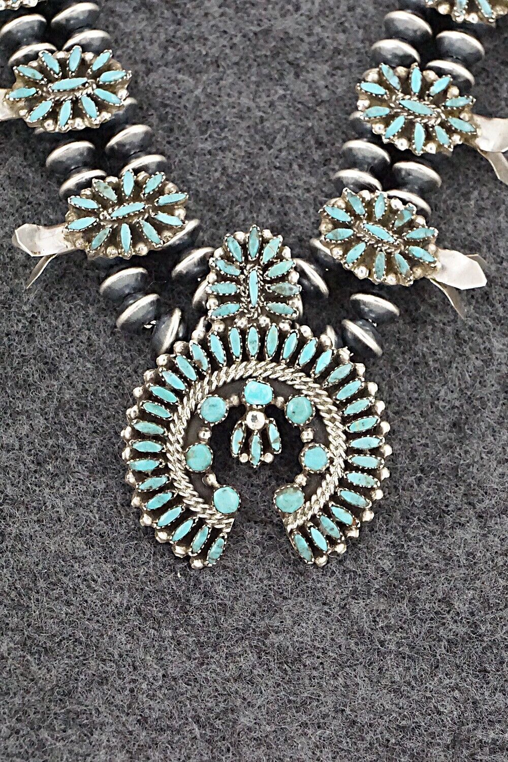 Turquoise & Sterling Silver Mini Squash Blossom Set - Lorena Peina